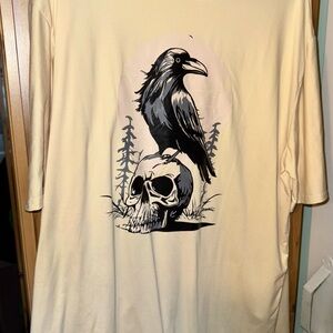 Cream Graphic Tee with Raven Design